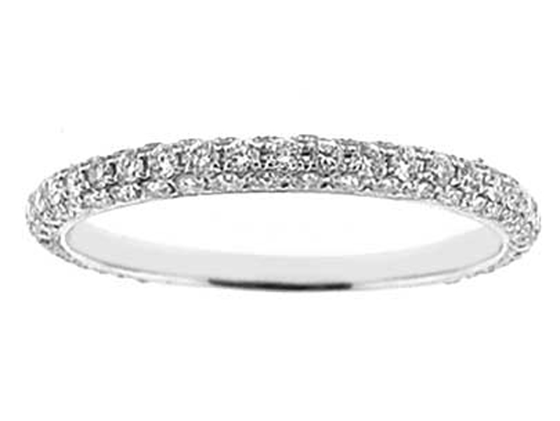 3 Sided Micro Pavé Set Diamonds, Ladies Gold Band (Stackable RIng)
