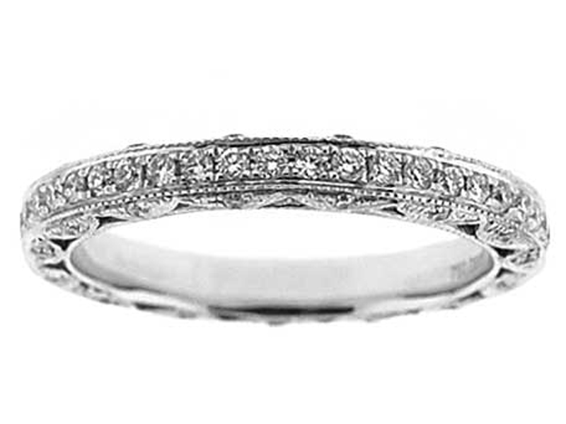 Three Side Band with Beaded Milgrain and Micro-Pavé Set Round Diamonds in 18k White Gold