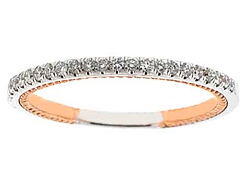 Two-Tone Band with Engraved Side Profiles in 18k Rose Gold and Round Diamonds Set in 18k White Gold