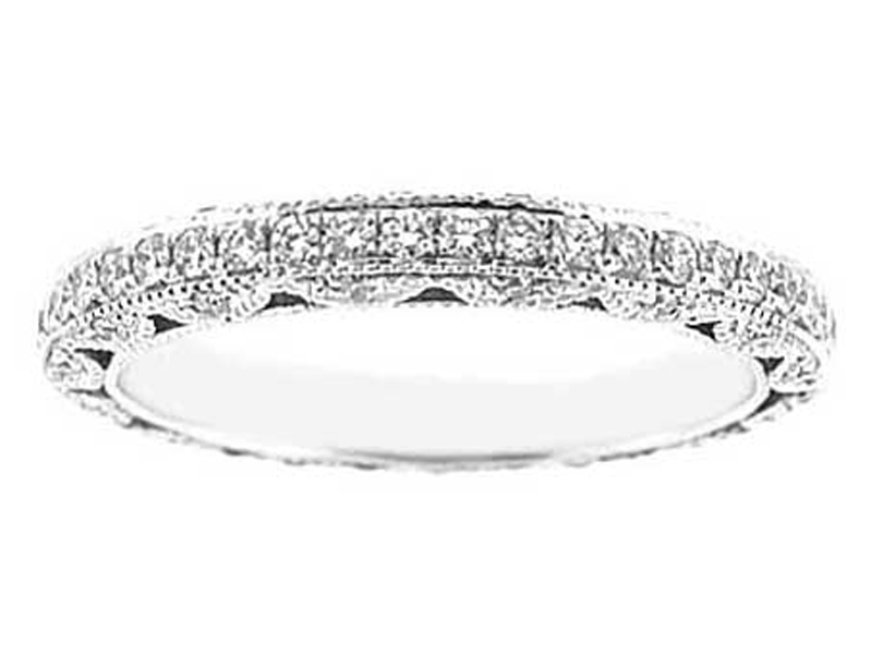 Triple-Side Milgrain Decorated Eternity Band with Micro-Prong Set Round Diamonds in 18k White Gold
