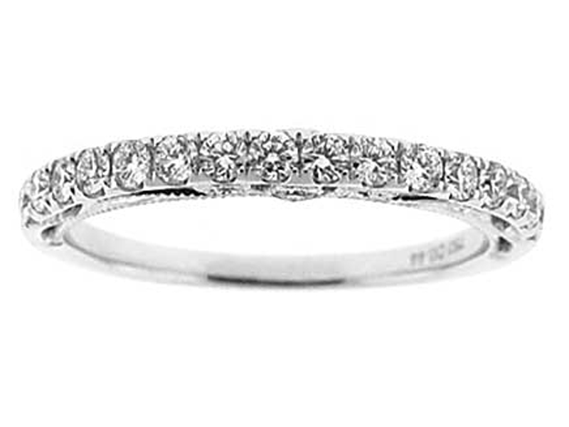 Single Row Band with Round Diamonds and Filigree Milgrain Side Profile in 18k White Gold