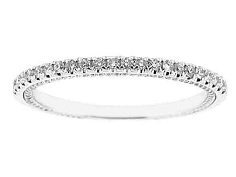 Single Row Band with Engraved Side Profile and Round Diamonds Set in 18k White Gold