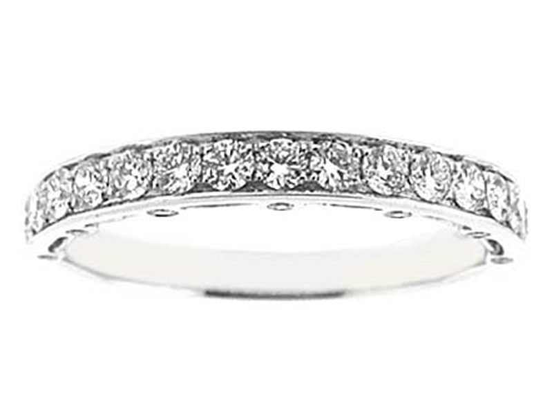 Three-Side Combination Set Band with Bezel and Micro-Prong Set Round Diamonds in 18k White Gold