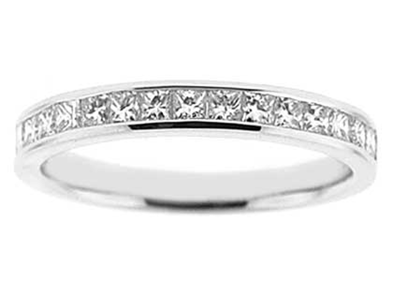 Single Row Channel Set Band with Princess Cut Diamonds in 18k White Gold