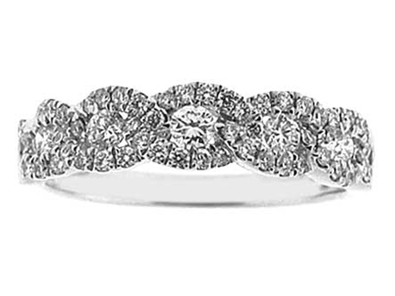 Braided Style Band with Micro-Prong Set Round Diamonds in 18k White Gold