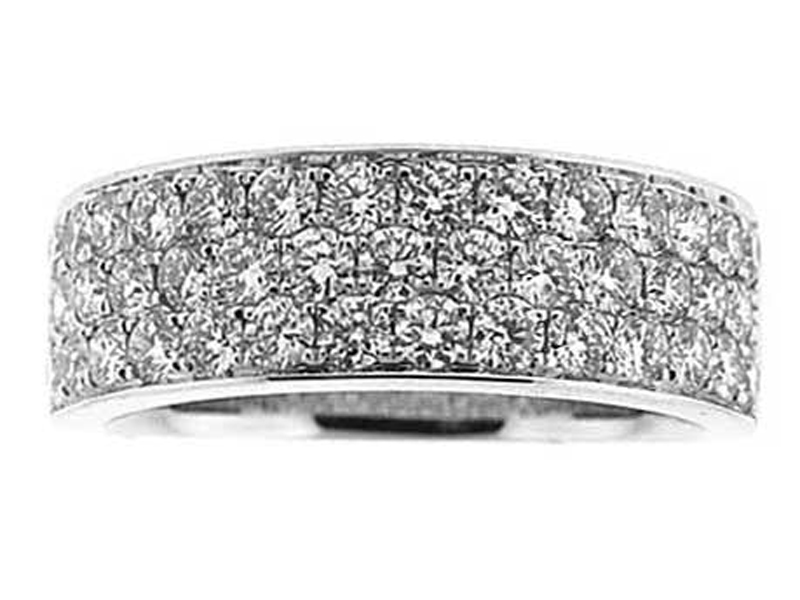 Pavé Set Band with Three Rows of Round Diamonds in 18k White Gold