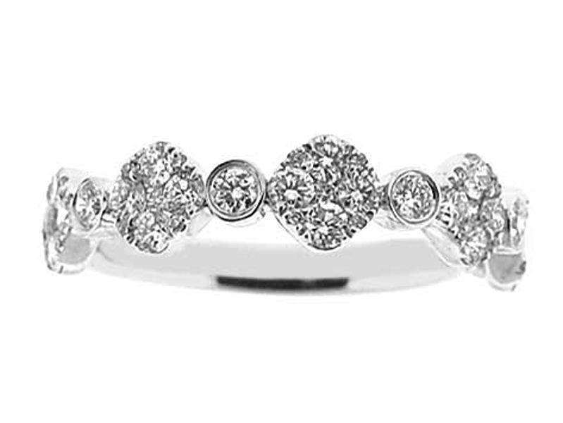 Combination Set Band with Alternating Bezel Set Diamonds and Diamond Clusters in 18k White Gold