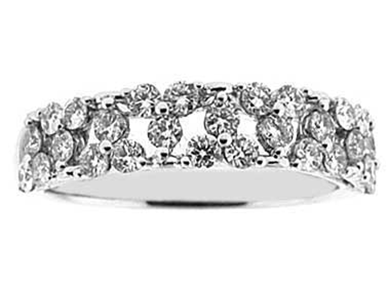 Right Hand Fashion Ring with Prong Set Diamonds in Pairs of Three Set in 18K White Gold