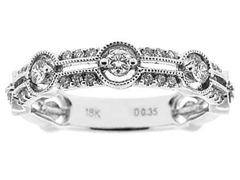Openwork Band with Beaded Milgrain and Prong Set Round Diamonds in 18k White Gold