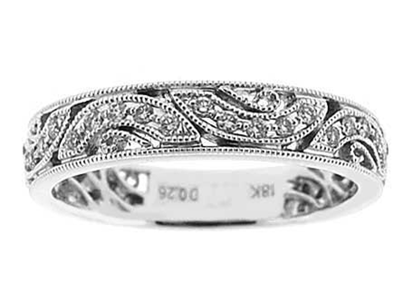 Milgrain Decorated Eternity Band with Micro-Prong Set Diamonds in 18k White Gold