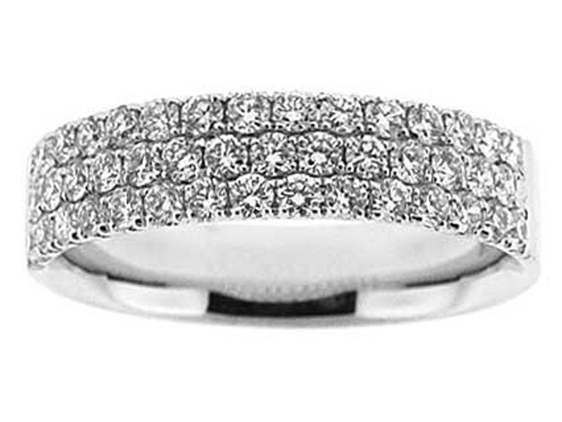 Triple Row Band with Pavé Set Round Diamonds in 18k White Gold