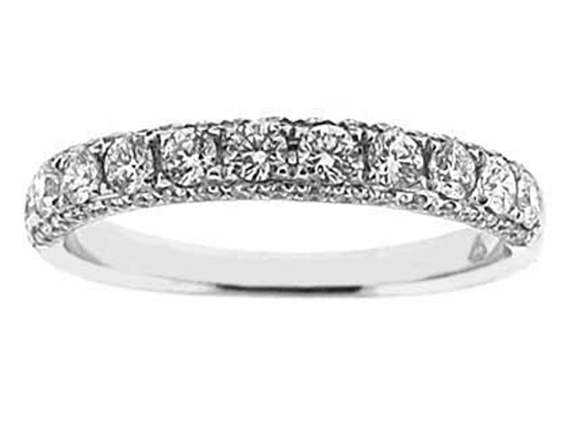 Three Side Micro-Prong Set Band with Round Diamonds in 18k White Gold