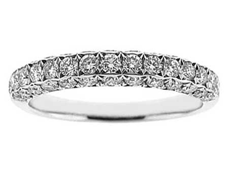 Triple Side Band with Pavé Set Round Diamonds in 18k White Gold