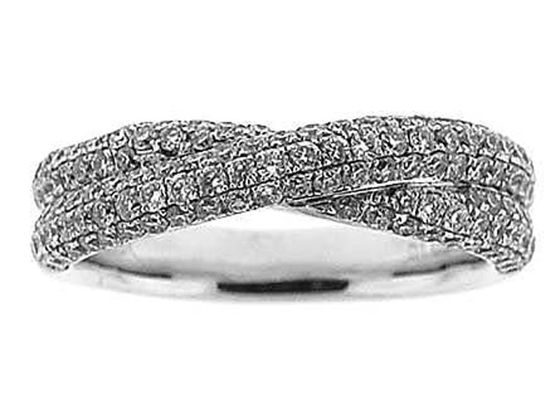 Crossover Band with Pavé Set Round Diamonds in 18k White Gold