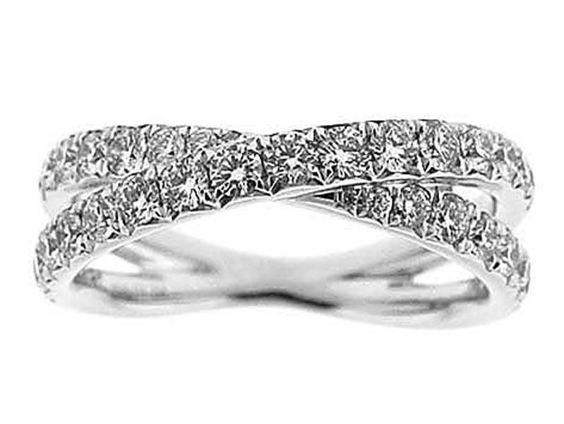 Crossover Twist Band with Micro-Prong Set Round Diamonds in 18k White Gold
