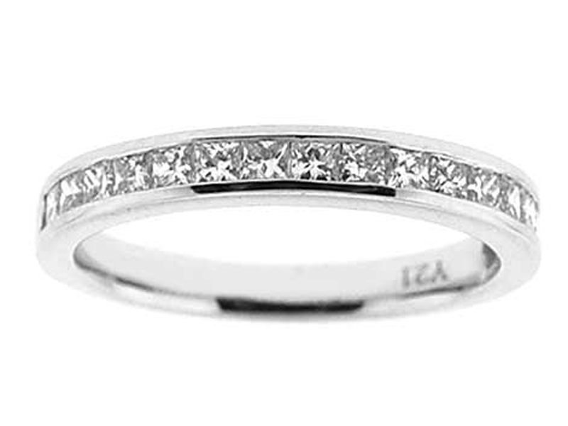 Single Row Channel Set Band with Princess Cut Diamonds in 18k White Gold