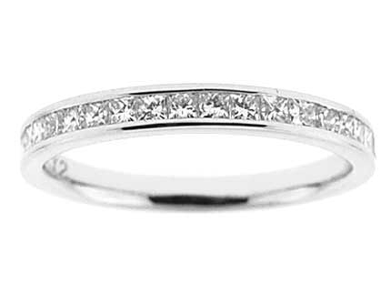 Single Row Channel Set Band with Princess Cut Diamonds in 18k White Gold