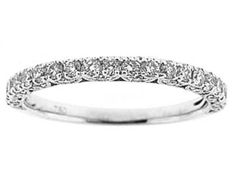 Single Row Three Side Band with Beaded Milgrain and Micro-Prong Set Round Diamonds in 18k White Gold