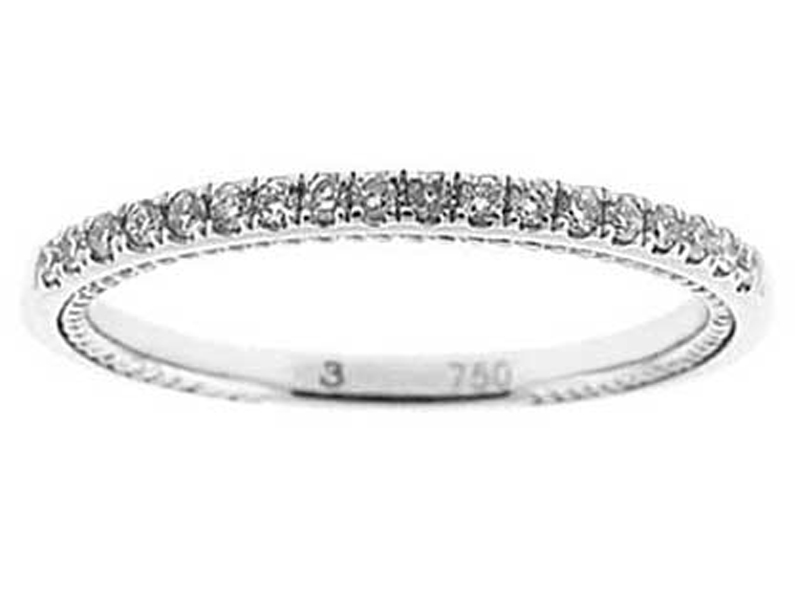 Three Side Band with Engraved Side Profile and Round Diamonds Set in 18k White Gold