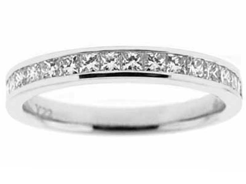 Single Row Channel Set Band with Princess Cut Diamonds in 18k White Gold
