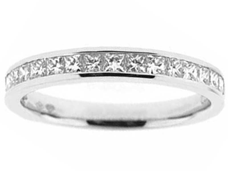 Single Row Channel Set Band with Princess Cut Diamonds in 18k White Gold