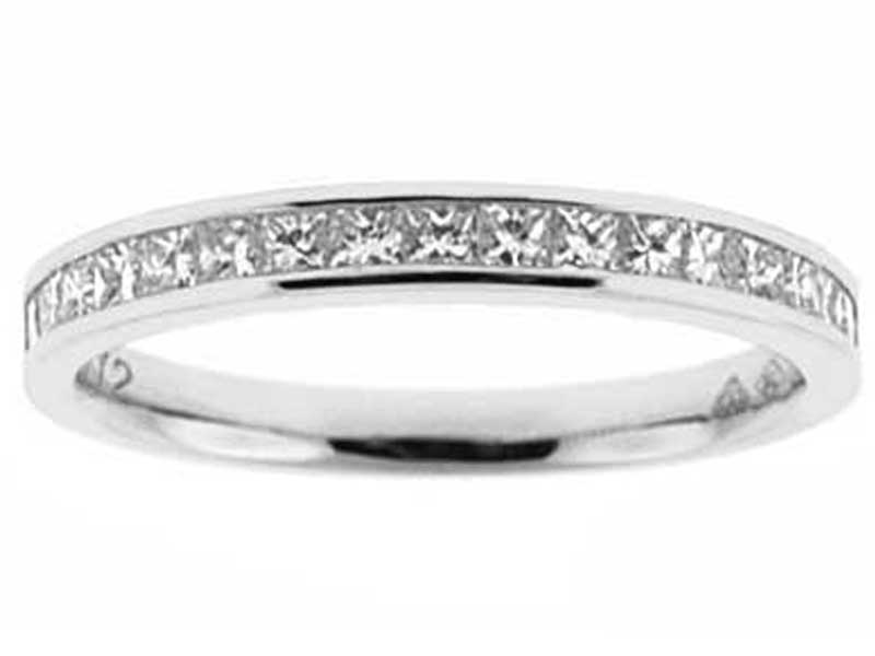 Single Row Channel Set Band with Princess Cut Diamonds in 18k White Gold