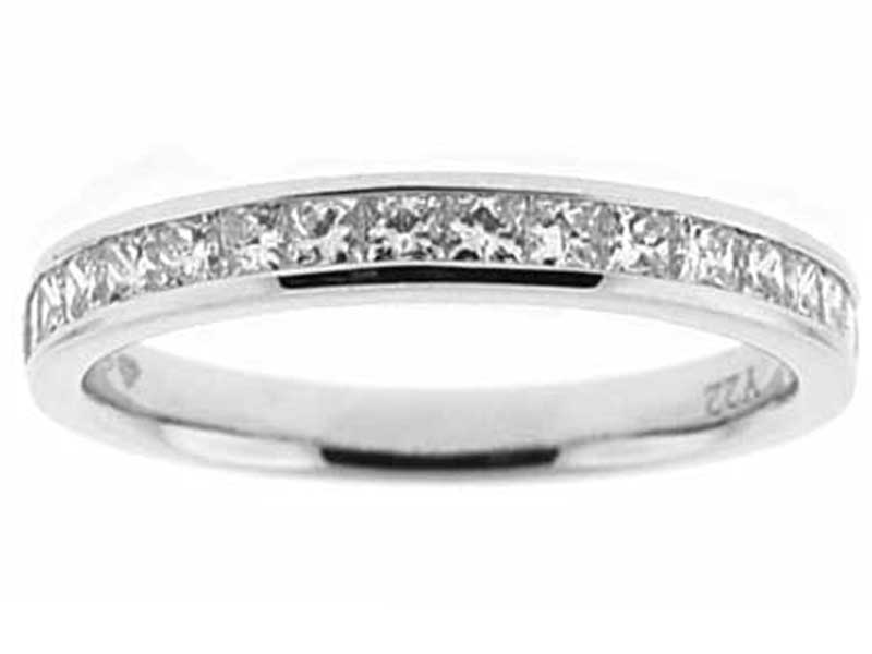 Single Row Channel Set Band with Princess Cut Diamonds in 18k White Gold