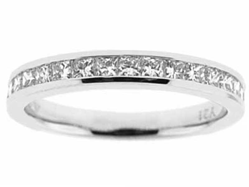 Single Row Channel Set Band with Princess Cut Diamonds in 18k White Gold