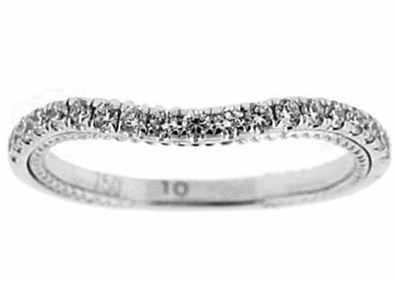 Curved Band with Engraved Side Profile and Micro-Prong Set Round Diamonds in 18k White Gold