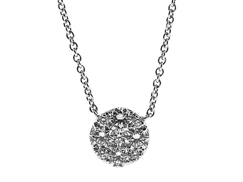Round Diamond Cluster Necklace in 18k White Gold