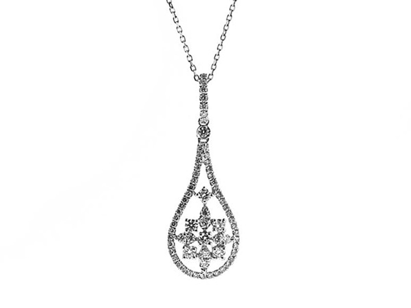 Pendant with a Design of Round Diamonds Encircled by Long Drop Halo in 18k White Gold