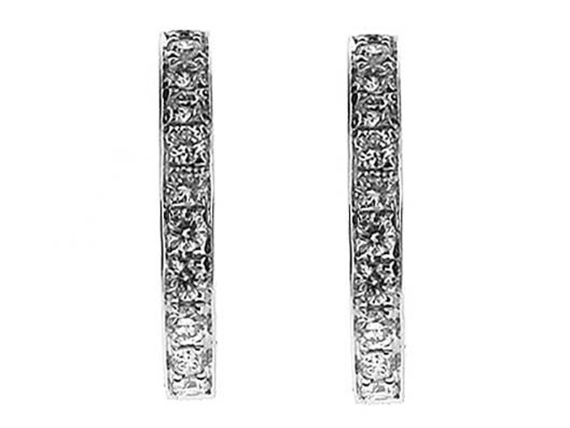 Half Moon Curved Hoop Earrings with Diamonds Set in 18k White Gold
