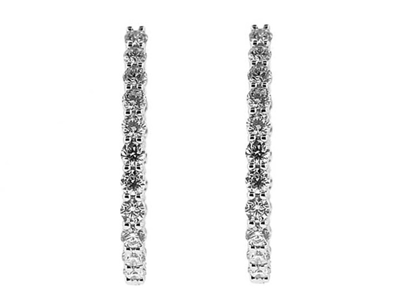 Hoop Earrings with Round Diamonds Set in 18k White Gold