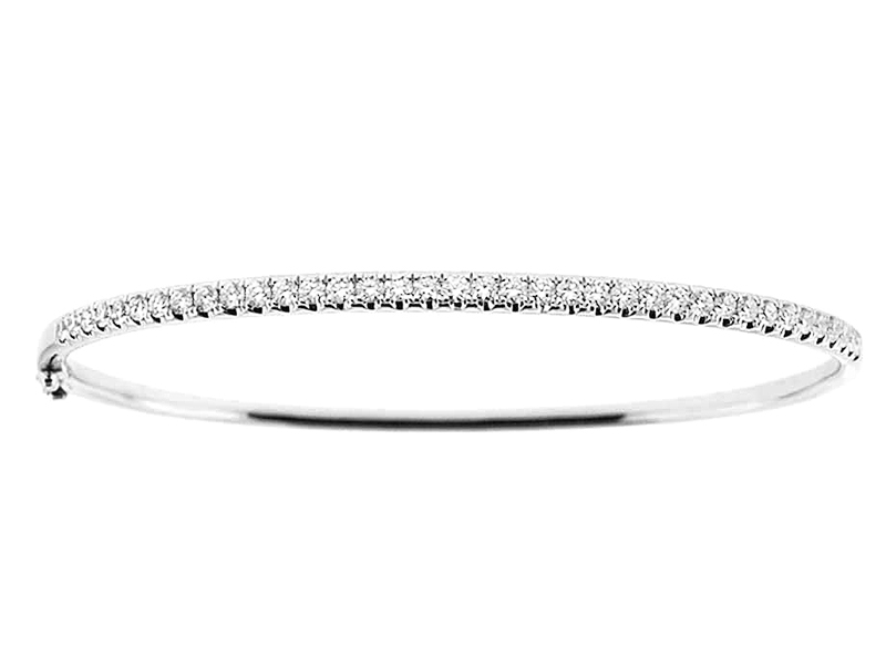 Bangle with Single Row of Round Diamonds Set in 18k White Gold