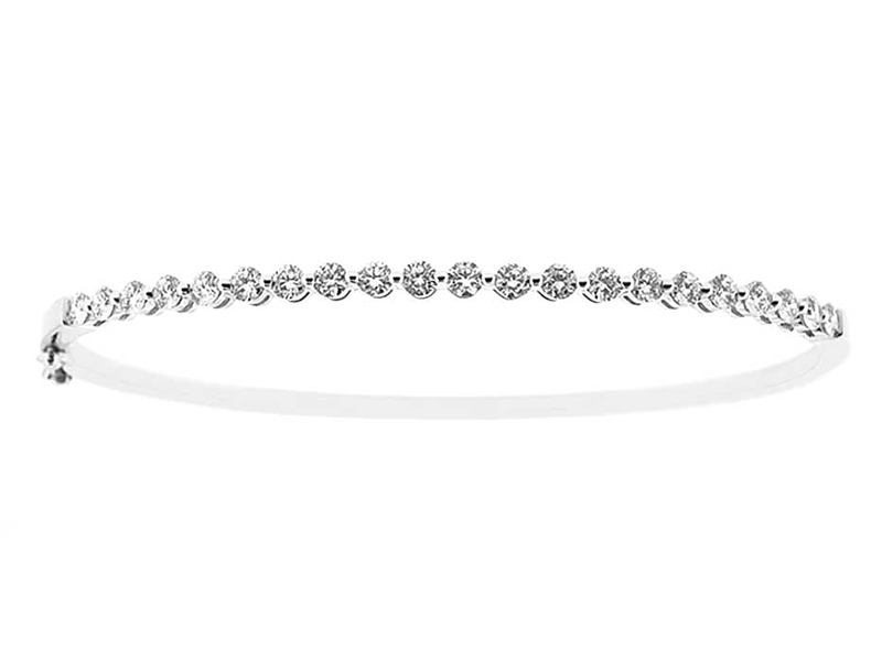 Bangle with Single Row of Prong Set Round Diamonds in 18k White Gold