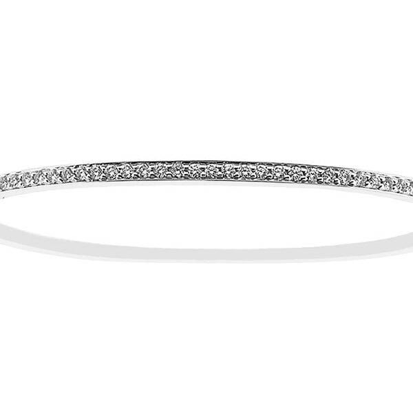 Bangle with Single Row of Round Diamonds Set in 18k White Gold