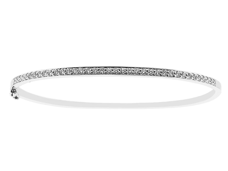 Bangle with Single Row of Round Diamonds Set in 18k White Gold