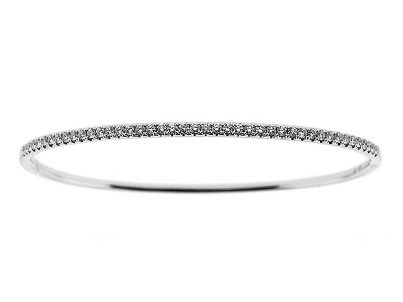 Bangle with Single Row of Round Diamonds Set in 18k White Gold