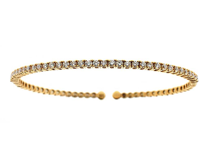 Bangle with Single Row of Round Diamonds Set in 18k Yellow Gold