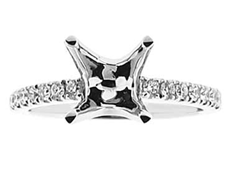 4 Prong Semi-Mount Engagement Ring with Prong Set Round Diamonds in 18k White Gold