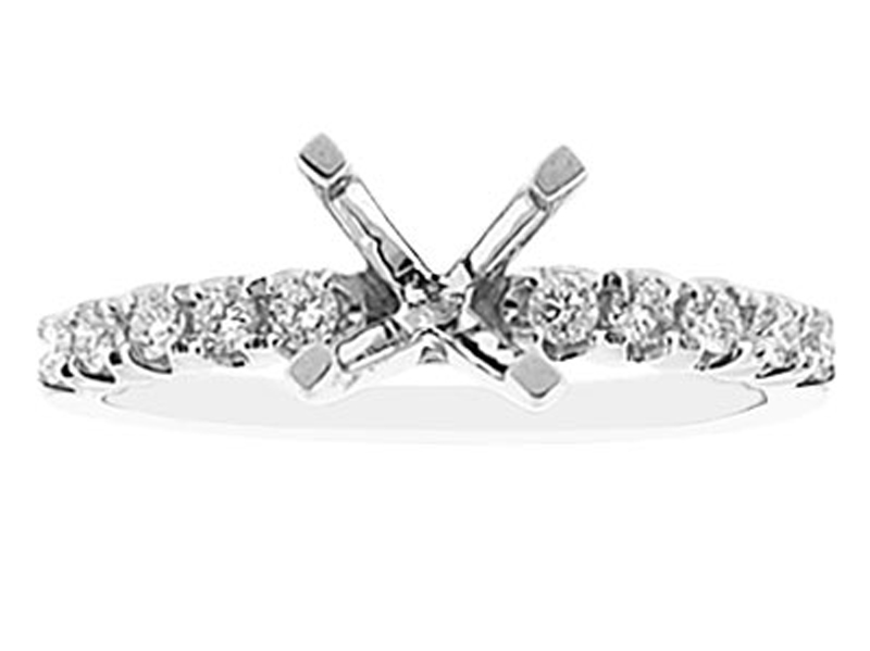 4 Prong Semi-Mount Engagement Ring with Prong Set Round Diamonds in 18k White Gold