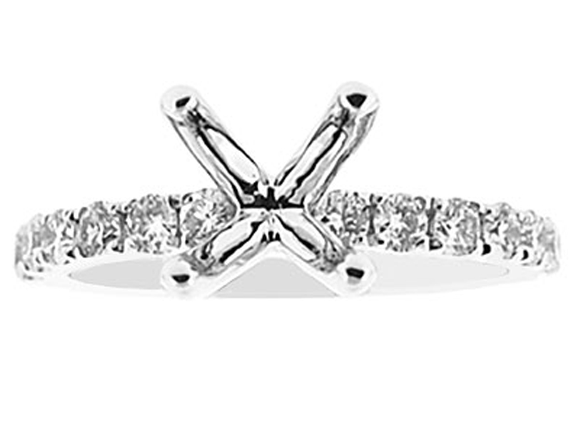 Semi-Mount Engagement Ring with Prong Set Round Diamonds in 18k White Gold