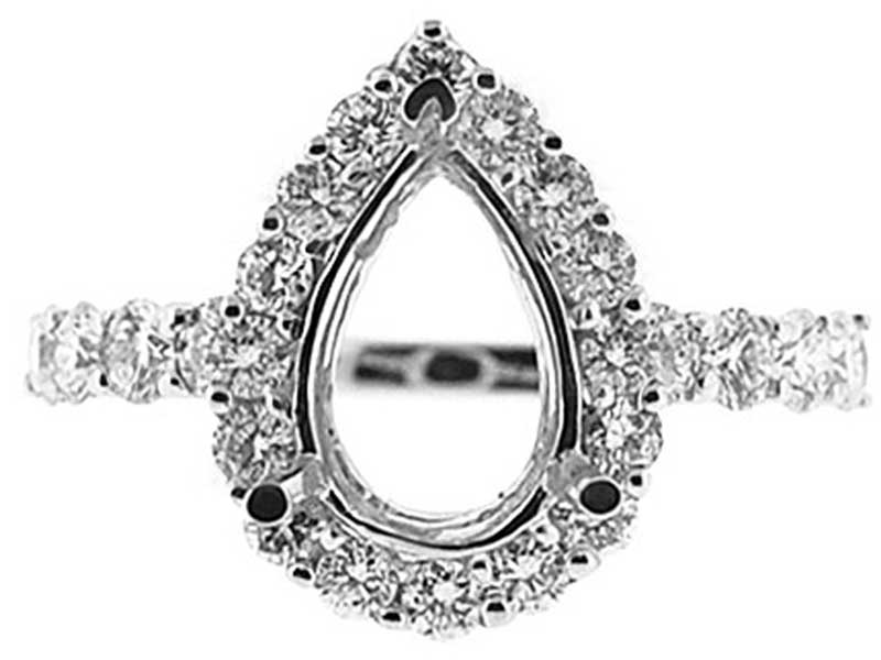 Pear Shape Tear Drop Halo Frame Diamond Semi Mount Engagement Ring