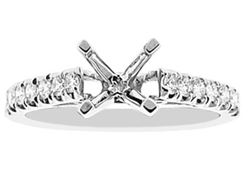 Single Row Diamond Engagement Ring with four Prong Center in 18K White Gold