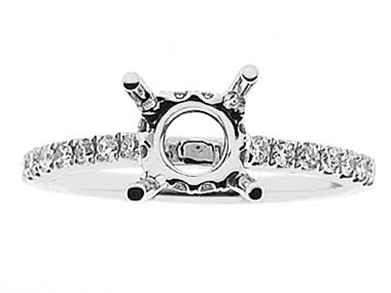 4 Prong Semi-Mount Engagement Ring with Round Diamonds Set in 18k White Gold