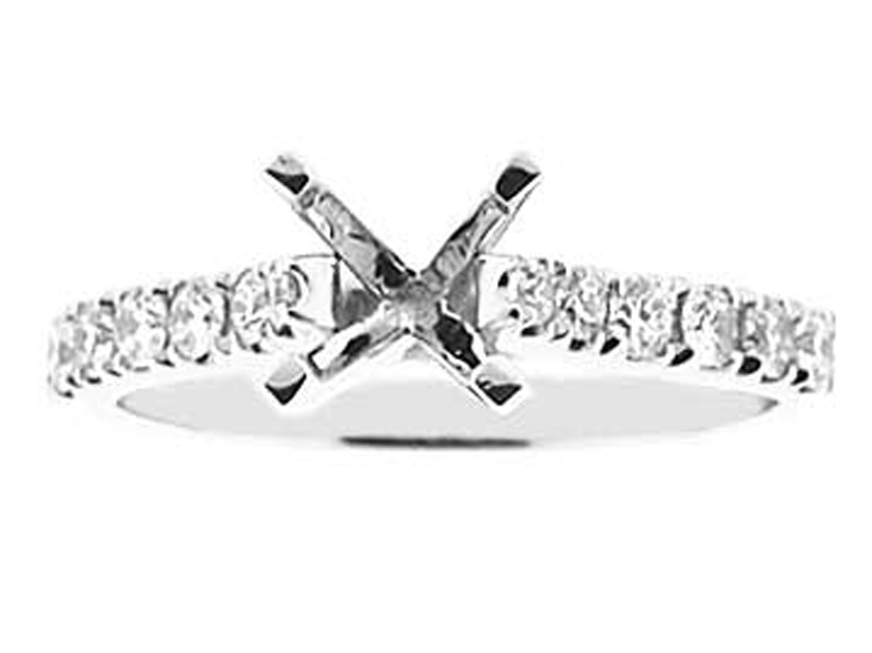 Single Row Diamond Engagement Ring with Four Prong Center in 18K White Gold