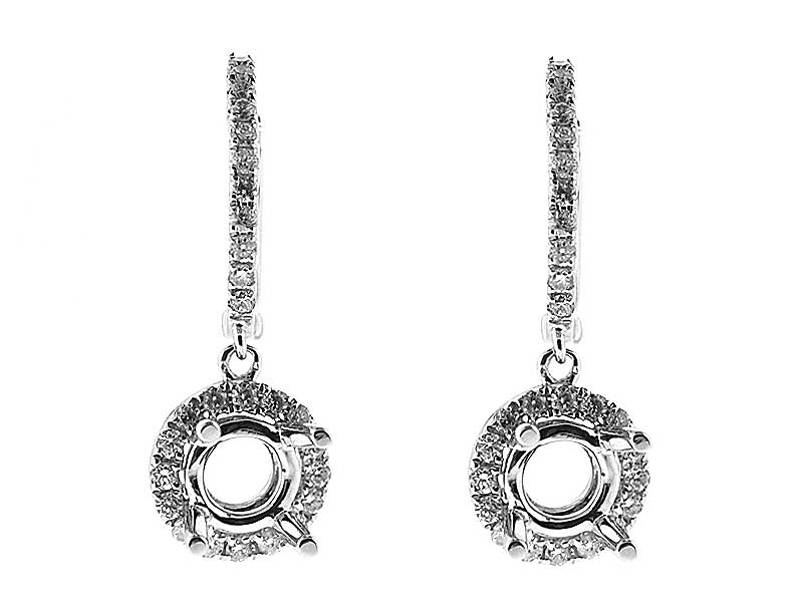 Round Halo Style Dangling Earrings with Diamonds Set in 18k White Gold