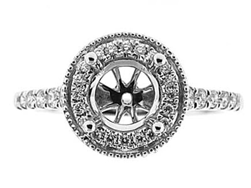 Round Halo Frame with Beading Diamond Semi Mount Engagement Ring