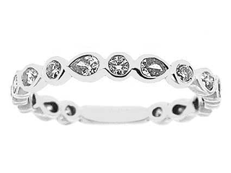 Bezel Set Eternity Band with Pear and Round Shaped Diamonds in 18k White Gold