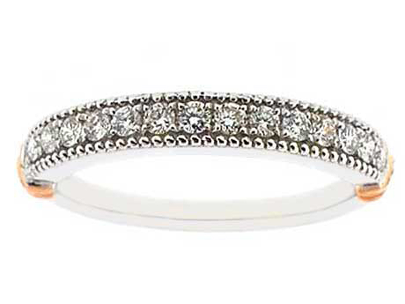 Diamond Prong Set Wedding Band in 18K White & Rose Gold